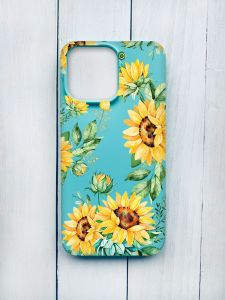 Матовий чохол на iPhone 15 Pro Max Бірюзовий :: Соняхи (принт 288)