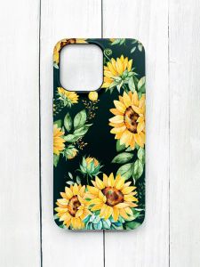 Матовий чохол на iPhone 15 Pro Max Чорний :: Соняхи (принт 288)