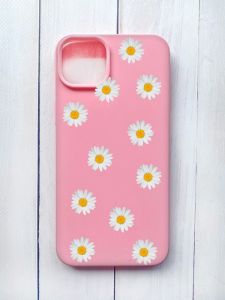 Матовий чохол на iPhone 15 Plus Рожевий :: Фон ромашки (принт 41)