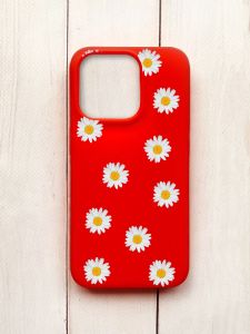 Матовий чохол на iPhone 15 Pro Червоний :: Фон ромашки (принт 41)