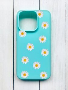 Матовий чохол на iPhone 15 Pro Бірюзовий :: Фон ромашки (принт 41)