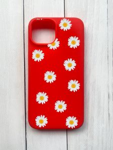 Матовий чохол на iPhone 15 Червоний :: Фон ромашки (принт 41)