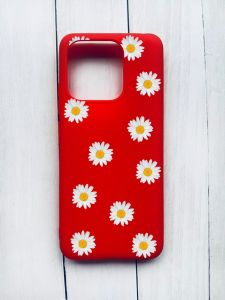 Матовий чохол на Xiaomi Redmi 12C Червоний :: Фон ромашки (принт 41)