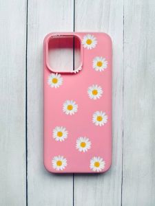 Матовий чохол на iPhone 15 Pro Max Рожевий :: Фон ромашки (принт 41)