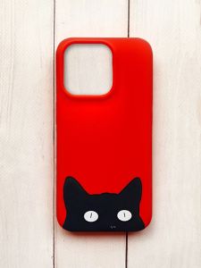Матовий чохол на iPhone 15 Pro Червоний :: Котик (принт 119)