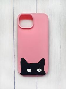 Матовий чохол на iPhone 15 Рожевий :: Котик (принт 119)