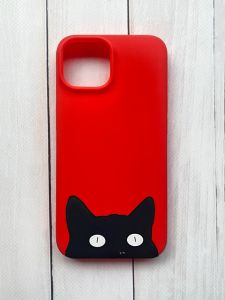Матовий чохол на iPhone 15 Червоний :: Котик (принт 119)