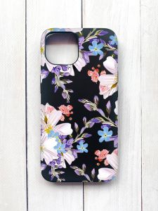 Матовий чохол на iPhone 15 Чорний :: Квітковий малюнок (принт 272)