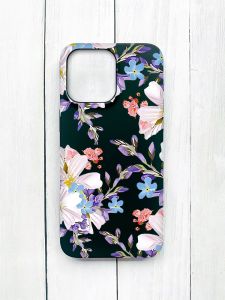 Матовий чохол на iPhone 15 Pro Max Чорний :: Квітковий малюнок (принт 272)