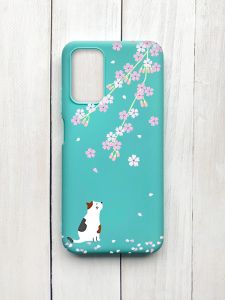 Матовий чохол на Xiaomi Redmi 9T Бірюзовий :: Котик і сакура (принт 283)
