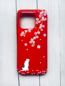 Матовий чохол на Xiaomi Redmi 12C Червоний :: Котик і сакура (принт 283)