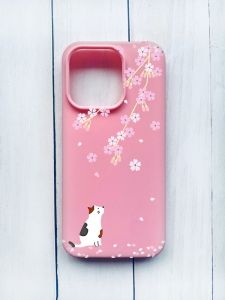 Матовий чохол на iPhone 15 Pro Рожевий :: Котик і сакура (принт 283)