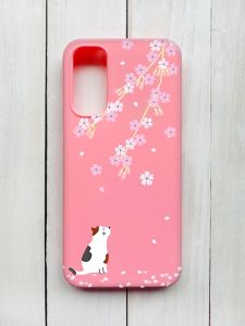 Матовий чохол на Samsung Galaxy A14 5G Рожевий :: Котик і сакура (принт 283)