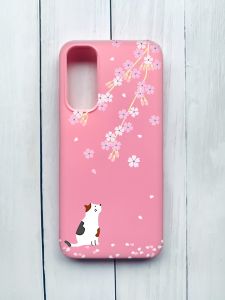 Матовий чохол на Samsung Galaxy A05s (A057) Рожевий :: Котик і сакура (принт 283)