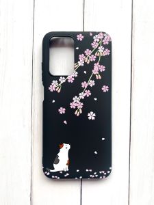 Матовий чохол на Xiaomi Redmi 10 Чорний :: Котик і сакура (принт 283)