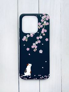 Матовий чохол на Xiaomi Redmi 12C Чорний :: Котик і сакура (принт 283)