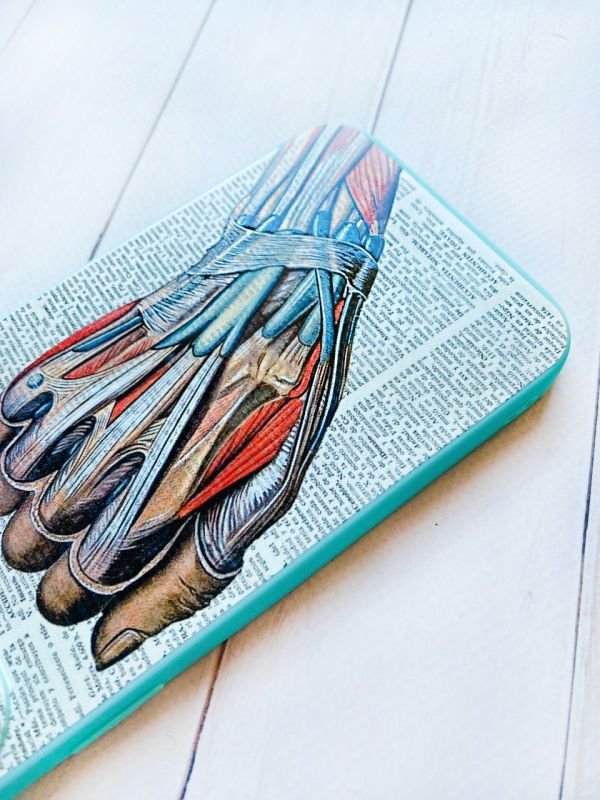 Матовий чохол з бірюзовими боками на Apple iPhone 12 Pro Max :: Анатомія руки (принт 298)