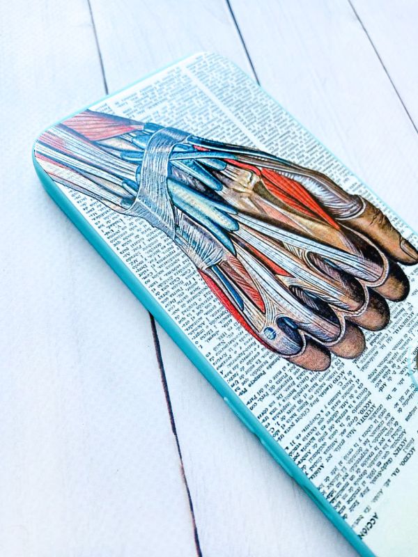 Матовий чохол з бірюзовими боками на Apple iPhone 12 Pro Max :: Анатомія руки (принт 298)