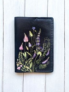 Шкіряна обкладинка на паспорт книжку :: Чорна (принт 382)