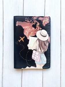 Шкіряна обкладинка на паспорт книжку :: Чорна (принт 001)