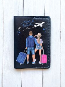 Шкіряна обкладинка на паспорт книжку :: Чорна (принт 004)