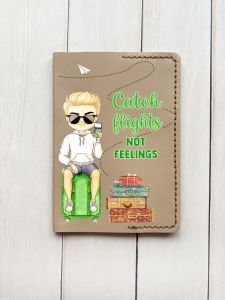 Шкіряна обкладинка на паспорт книжку :: Бежева (принт 002)