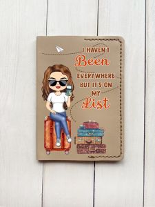 Шкіряна обкладинка на паспорт книжку :: Бежева (принт 003)