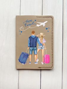 Шкіряна обкладинка на паспорт книжку :: Бежева (принт 004)