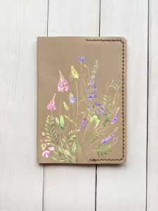 Шкіряна обкладинка на паспорт книжку :: Бежева (принт 382)