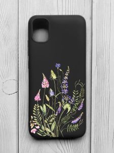 Матовий чорний чохол на Samsung Galaxy A04E/A042 :: Квіткова ідилія (принт 382)