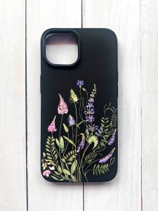 Матовий чохол на iPhone 15 Чорний :: Квіткова ідилія (принт 382)