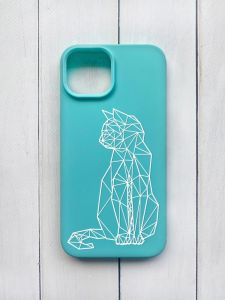 Матовий чохол на iPhone 15 Бірюзовий :: Котик (принт 125)