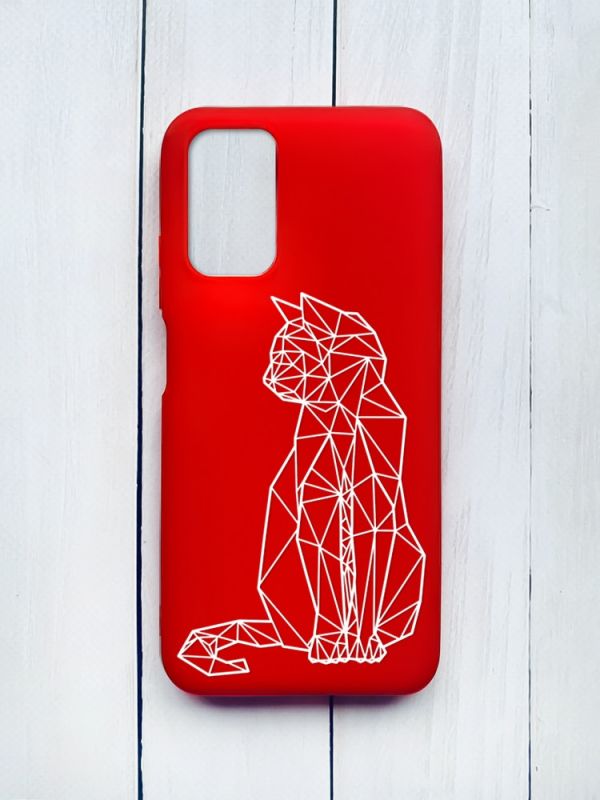 Матовий чохол на Xiaomi Redmi 9T Червоний :: Котик (принт 125)