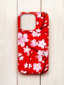 Матовий чохол на iPhone 15 Pro Червоний :: Квітуча сакура (принт 282)