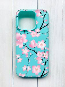 Матовий чохол на iPhone 15 Pro Бірюзовий :: Квітуча сакура (принт 282)