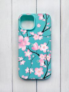 Матовий чохол на iPhone 15 Бірюзовий :: Квітуча сакура (принт 282)