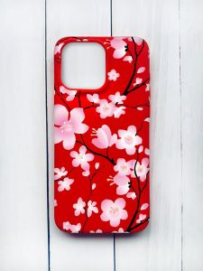 Матовий чохол на iPhone 15 Pro Max Червоний :: Квітуча сакура (принт 282)