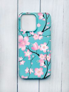 Матовий чохол на iPhone 15 Pro Max Бірюзовий :: Квітуча сакура (принт 282)