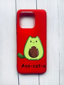 Матовий чохол на Xiaomi Redmi 12C Червоний :: Котик Авокадо (принт 306)