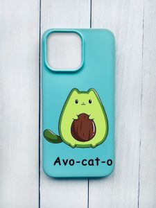 Матовий чохол на iPhone 15 Pro Max Бірюзовий :: Котик Авокадо (принт 306)