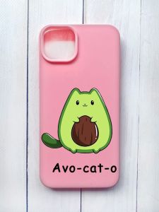 Матовий чохол на iPhone 15 Plus Рожевий :: Котик Авокадо (принт 306)
