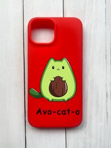 Матовий чохол на iPhone 15 Червоний :: Котик Авокадо (принт 306)