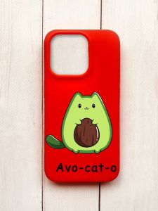 Матовий чохол на iPhone 15 Pro Червоний :: Котик Авокадо (принт 306)