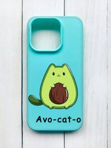 Матовий чохол на iPhone 15 Pro Бірюзовий :: Котик Авокадо (принт 306)