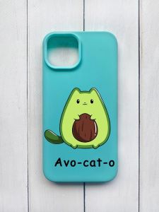 Матовий чохол на iPhone 15 Бірюзовий :: Котик Авокадо (принт 306)