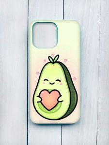 Матовий чохол з бірюзовими боками на iPhone 15 Pro Max :: Кавай авокадо з сердечком (принт 310)