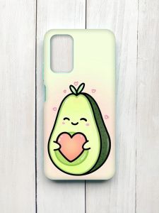 Матовий чохол з бірюзовими боками на Xiaomi Redmi 9T :: Кавай авокадо з сердечком (принт 310)