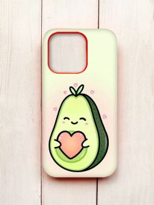 Матовий чохол з червоними боками на iPhone 15 Pro :: Кавай авокадо з сердечком (принт 310)