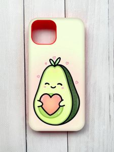 Матовий чохол з червоними боками на iPhone 15 :: Кавай авокадо з сердечком (принт 310)