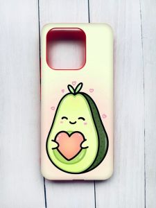 Матовий чохол з червоними боками на Xiaomi Redmi 12C :: Кавай авокадо з сердечком (принт 310)